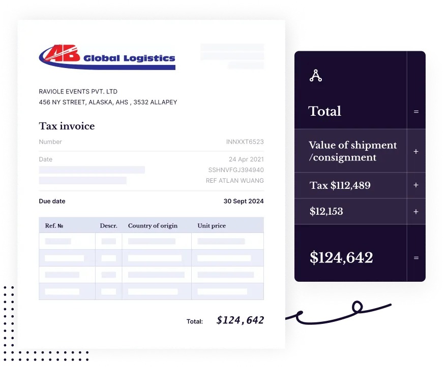 Detect values from tax invoice